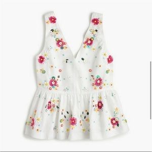 J.Crew Women's Hand-Embellished Peplum top in Cotton Linen
